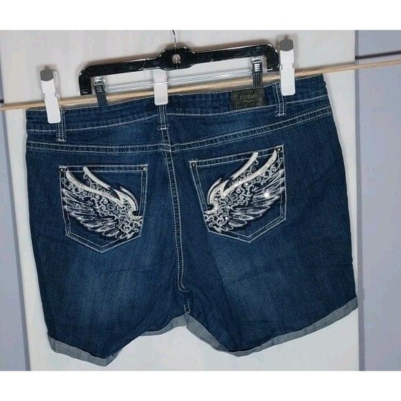 ZCO Jeans Premium Shorts 22W Denim Blue Embroidered Sequins Rhinestone Mid Rise - Picture 6 of 11